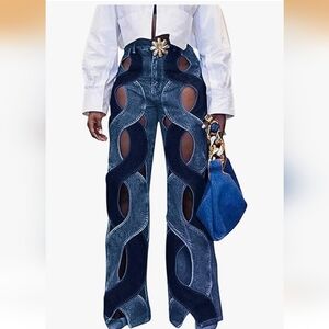 Unique Blue WAVE CUT OUT  2 toned Jeans